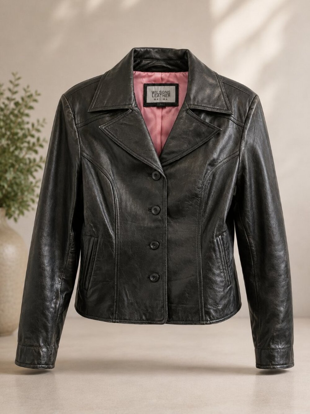 VTG Wilsons Maxima Black Leather Jacket Blazer Y2K 90s Coat L 8-10